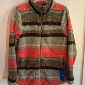 Columbia Coral and Olive Striped Fleece Jacket